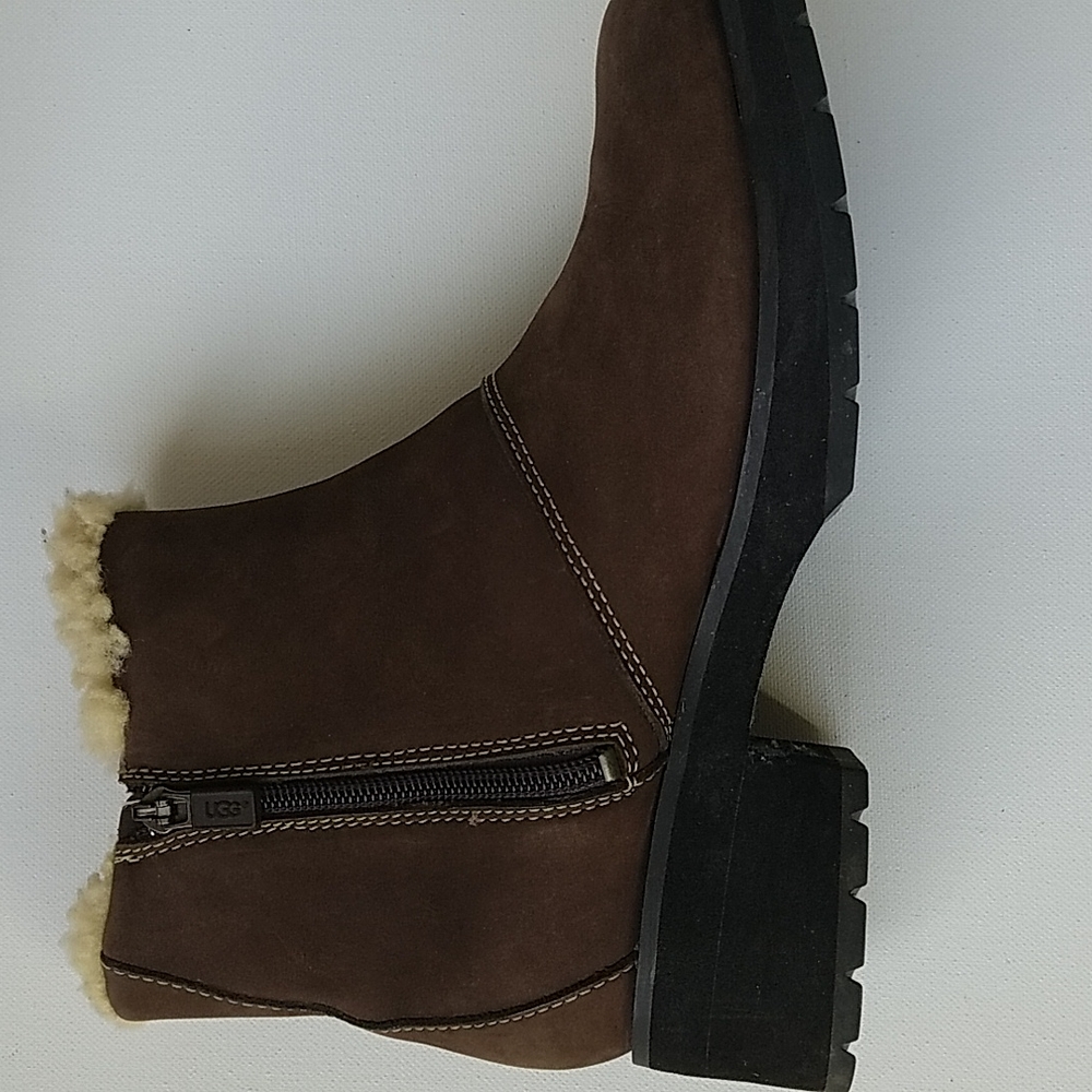 UGG Australia Brown Suede 90s Lugsole Chunky Platform Boot Sheepskin Lined Sz 6 - Picture 5 of 8
